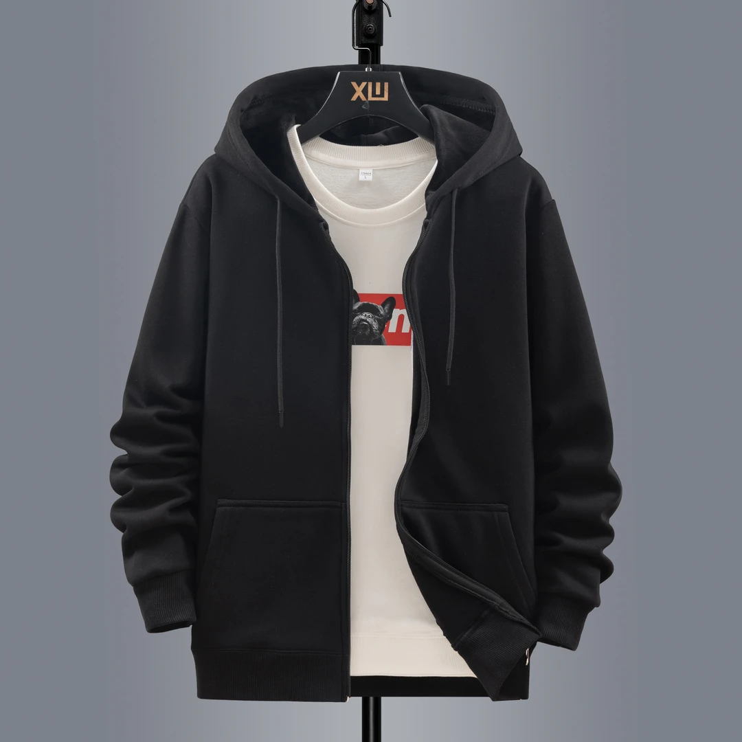 春秋冬季加绒加厚新款银狐绒加肥加大码男女韩版宽松休闲运动连帽