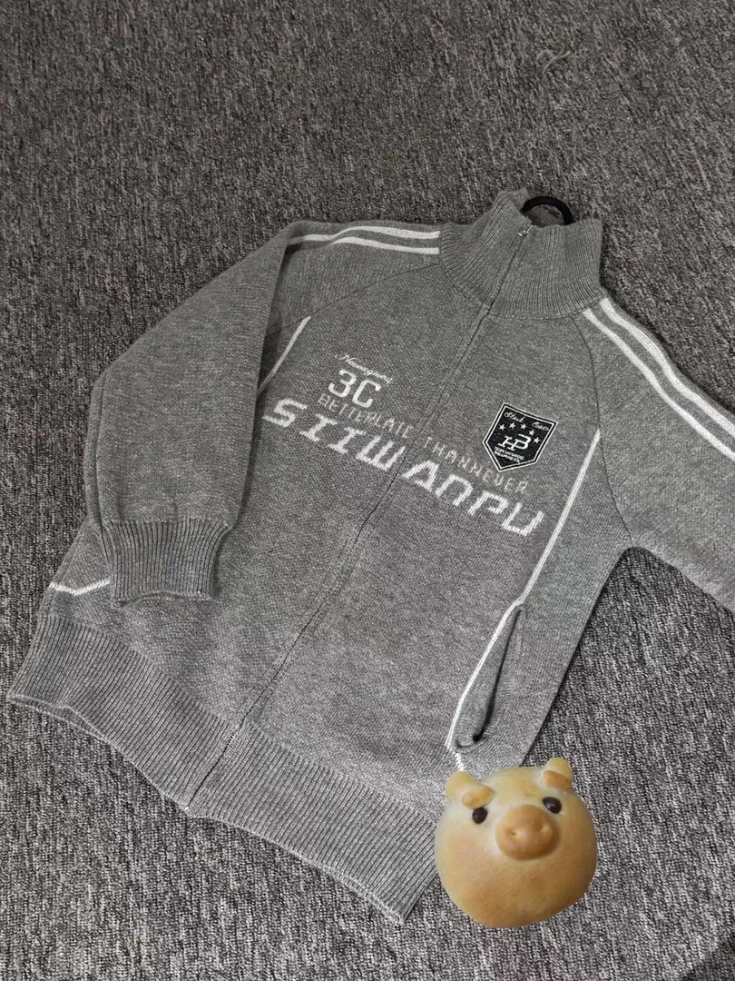 （懒猪）潮牌字母立领针织衫外套男女运动风高街情侣毛衣拉链开衫