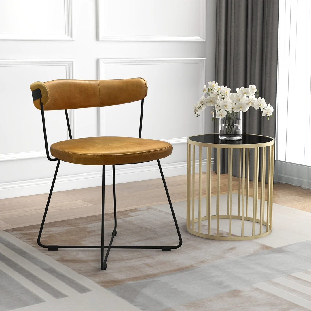 FURNMAS/咖俱馆油蜡皮白兰地真皮椅子凳子轻奢酒店客厅家用