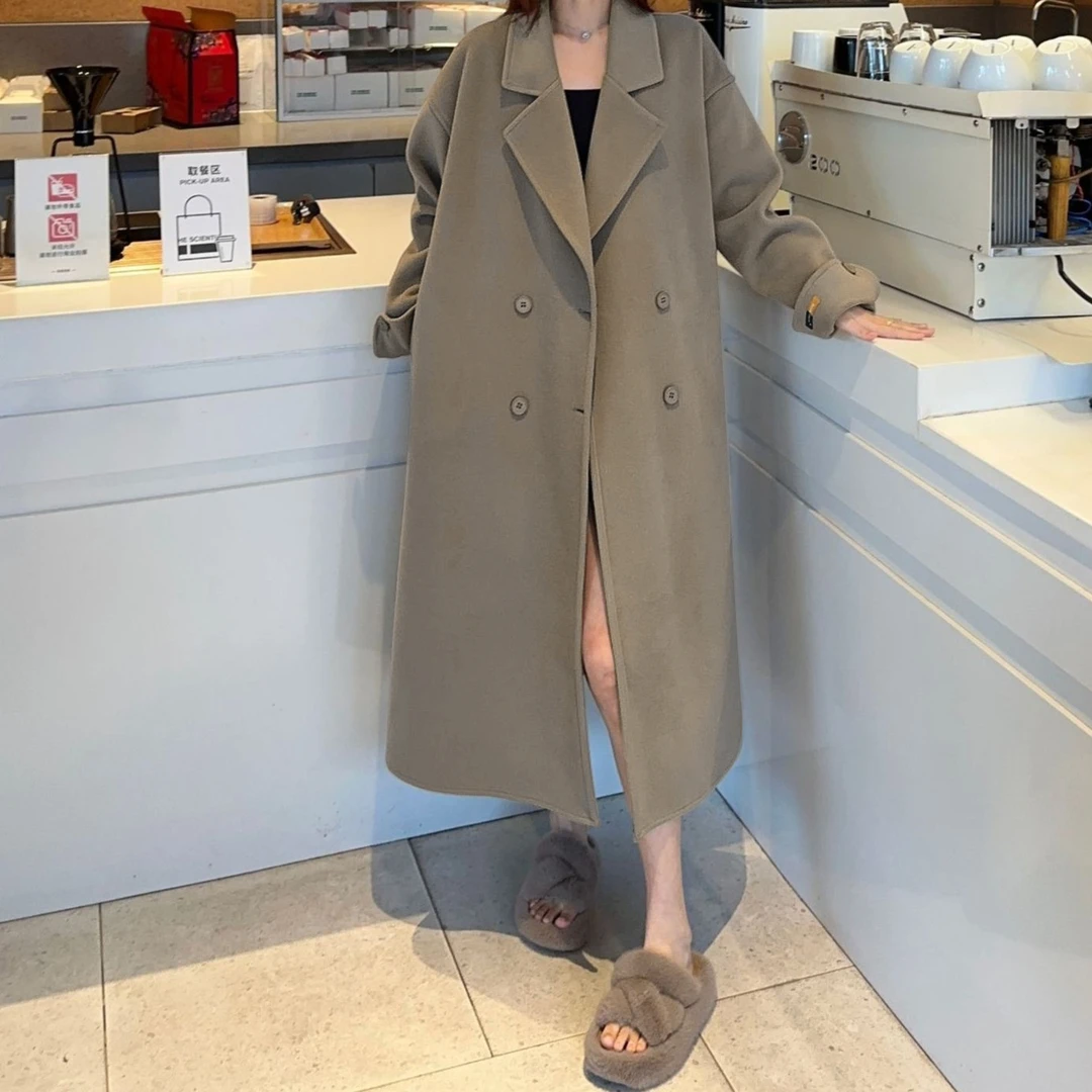 2024秋冬新款双面绒大衣女中长款气质宽松简约慵懒加厚毛呢外套