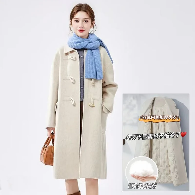 Chorsarls2024新款宽松毛呢大衣外套女中长款长过膝加厚冬装女