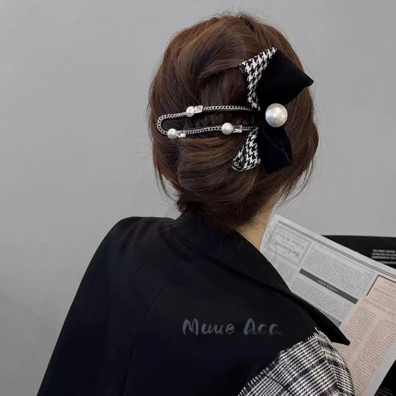 复古蝴蝶结抓夹女高端大号发夹后脑勺盘发夹子头饰ins