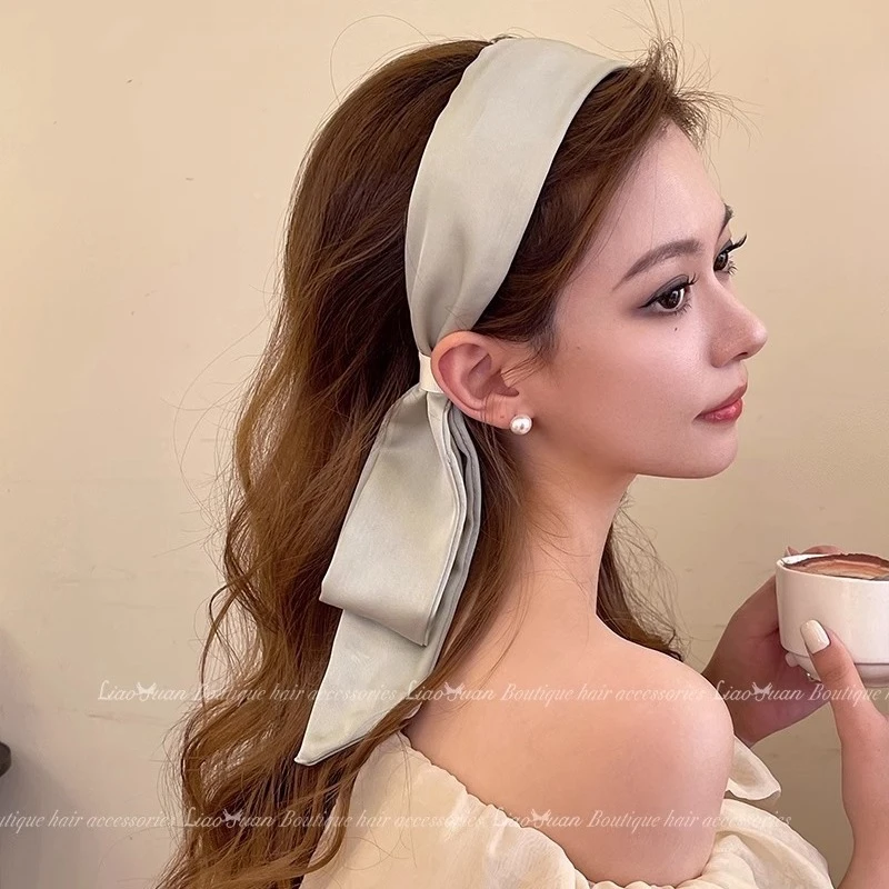 薄荷夏季~高级感飘带缎面发箍女2024新款宽边头箍显脸小百搭头饰