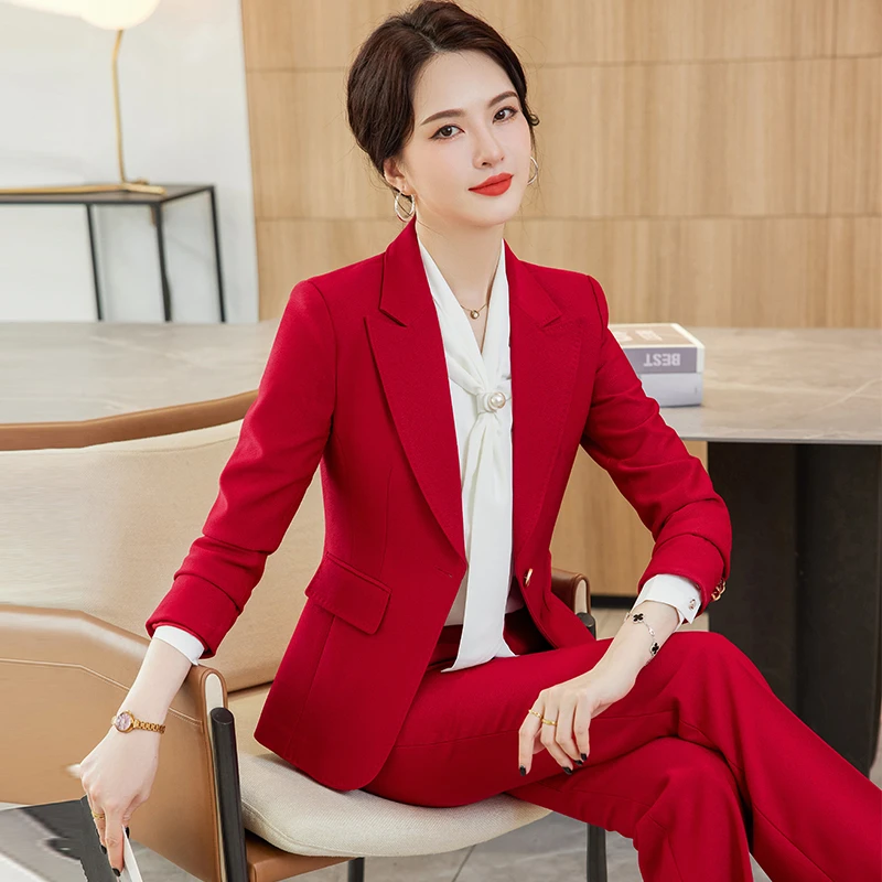 西装外套女套装喇叭裤秋冬新款工装时尚气质高级大码女士职业西服