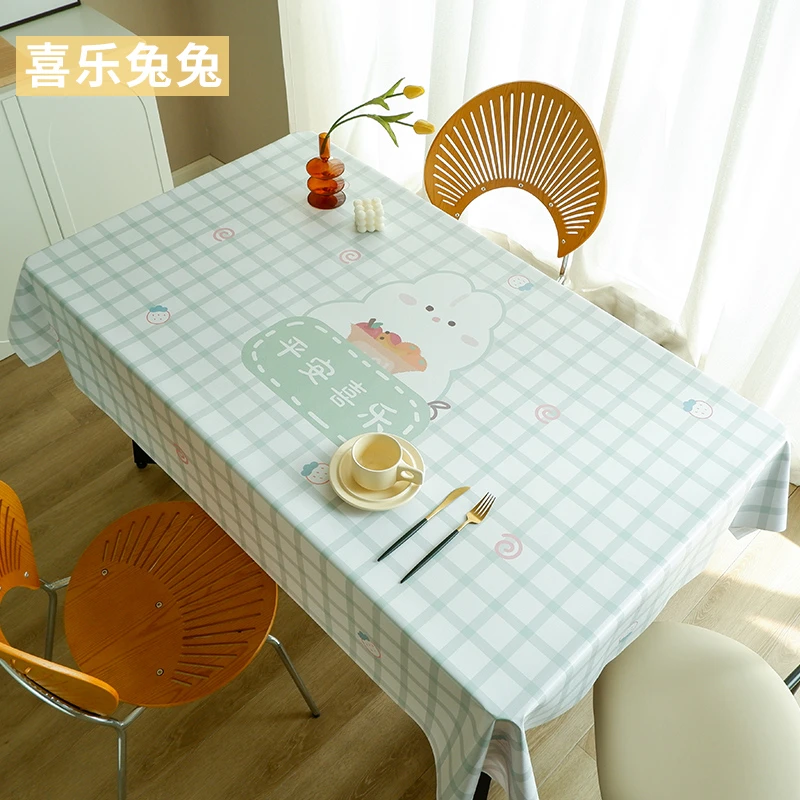 喜乐兔兔奶油风春天花朵桌布防水防油防烫免洗餐桌布台布茶几垫