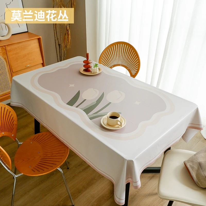 莫兰迪花丛小清新植物卡通桌布防水防油防烫免洗餐桌布台布茶几垫