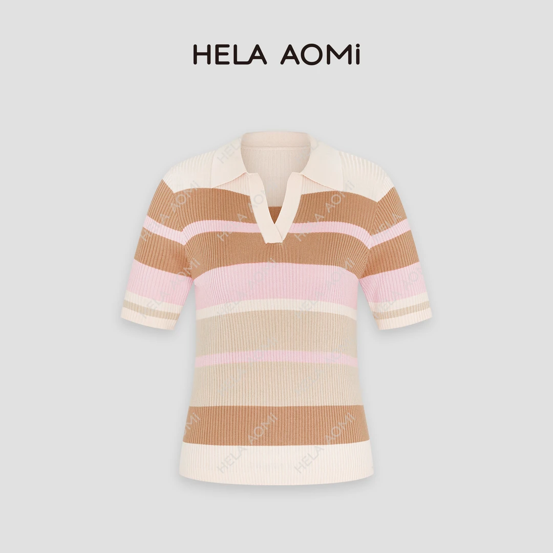 HELA AOMI “彩条POLO”夏季新款小众百搭拼色针织上衣CY4AB42100