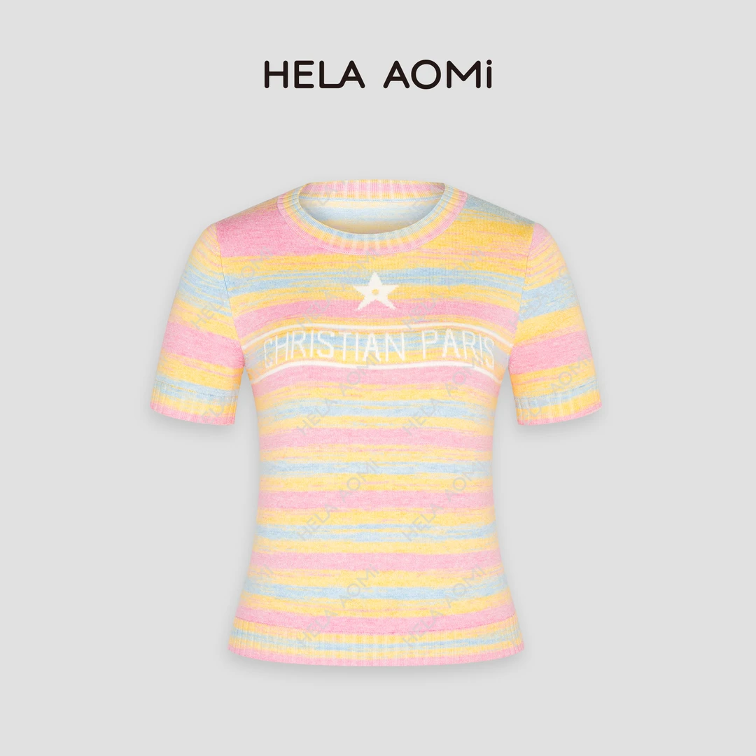 HELA AOMI “冰淇淋2.0”夏季彩色条纹圆领短袖针织衫CY4BX32013