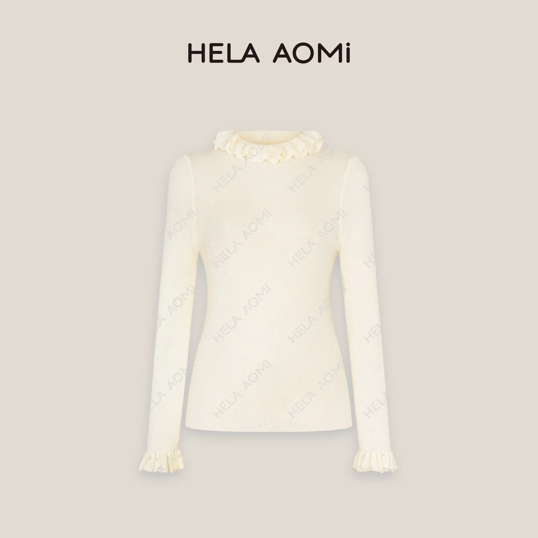 HELA AOMI“荷叶领”花边领针织衫修身显瘦洋气内搭上衣CY4DM31573