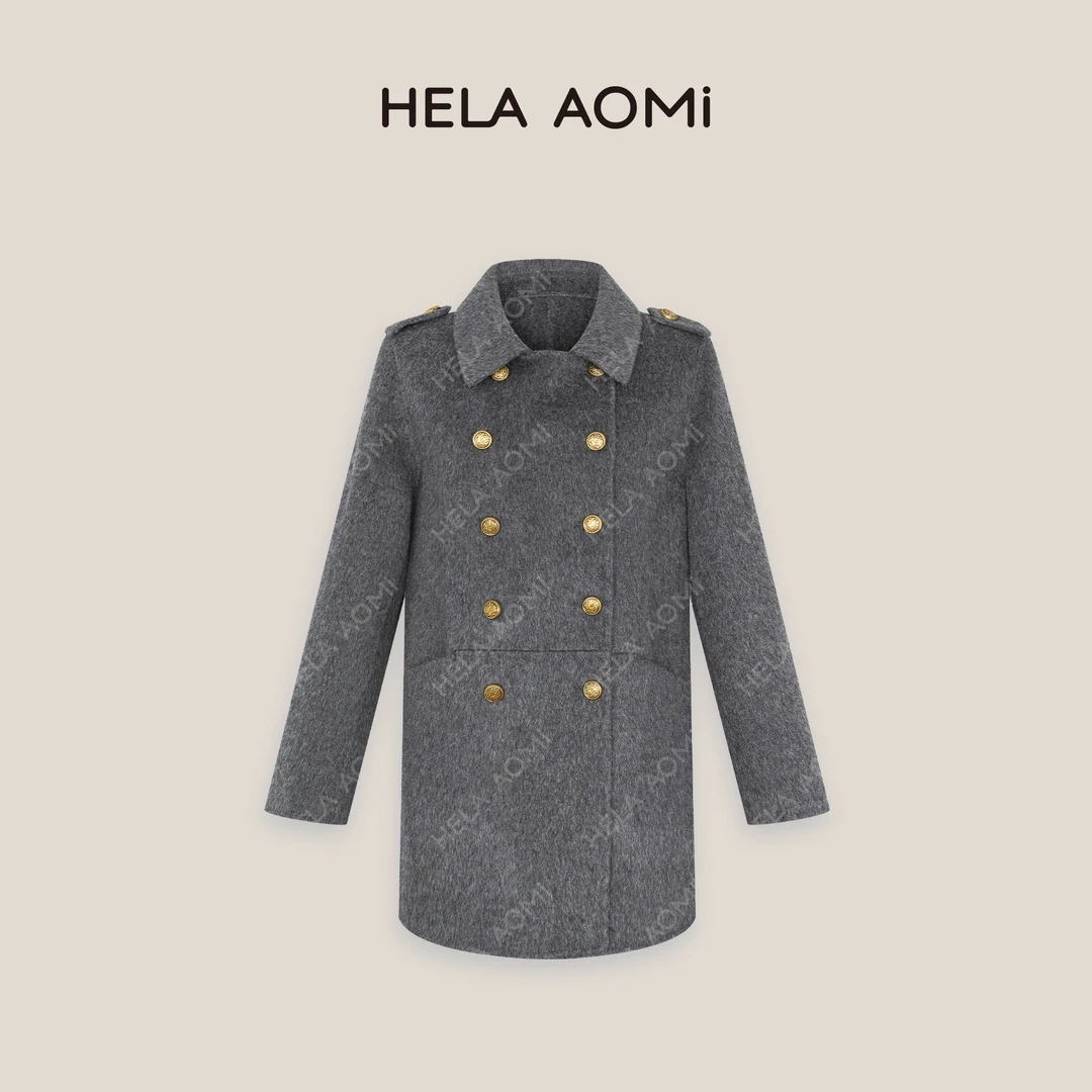 HELA AOMI “继承者大衣”高级感翻领双排扣中长款外套CY4DM08541