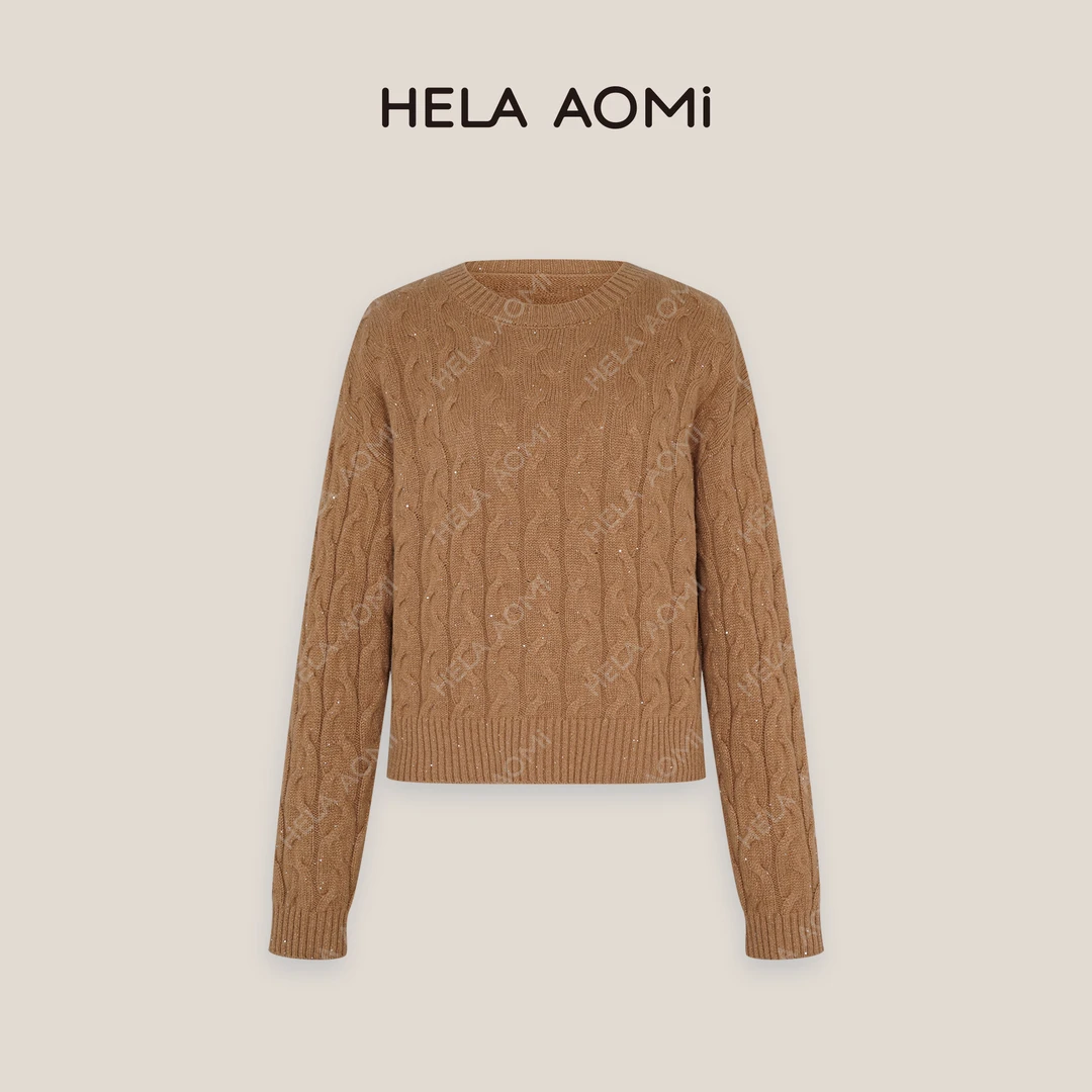 HELAAOMI“黑金系列”亮片麻花扭花针织套衫简约百搭上衣CY4DX31031