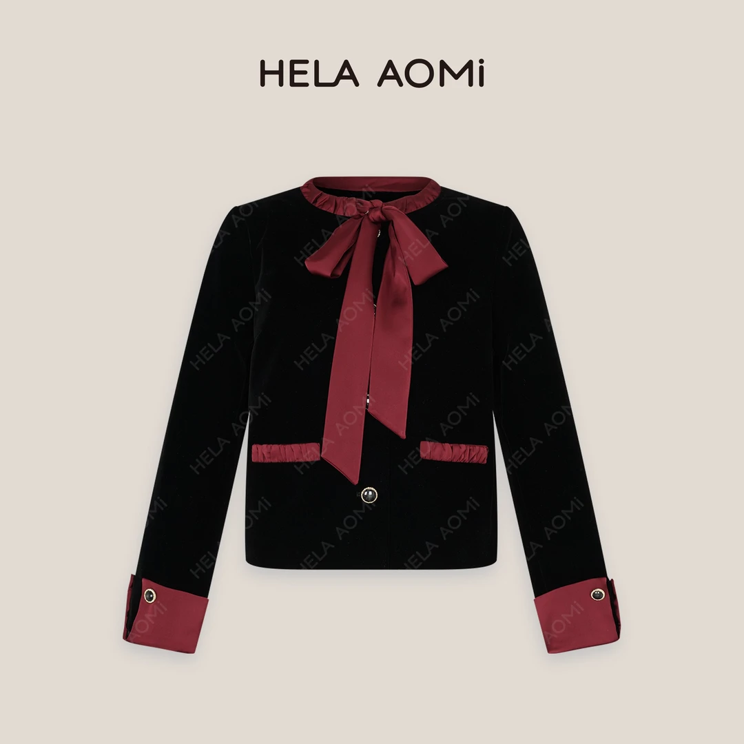 HELA AOMI“酒红佳人”显瘦气质百搭轻熟赫本风短外套CY4CX00094