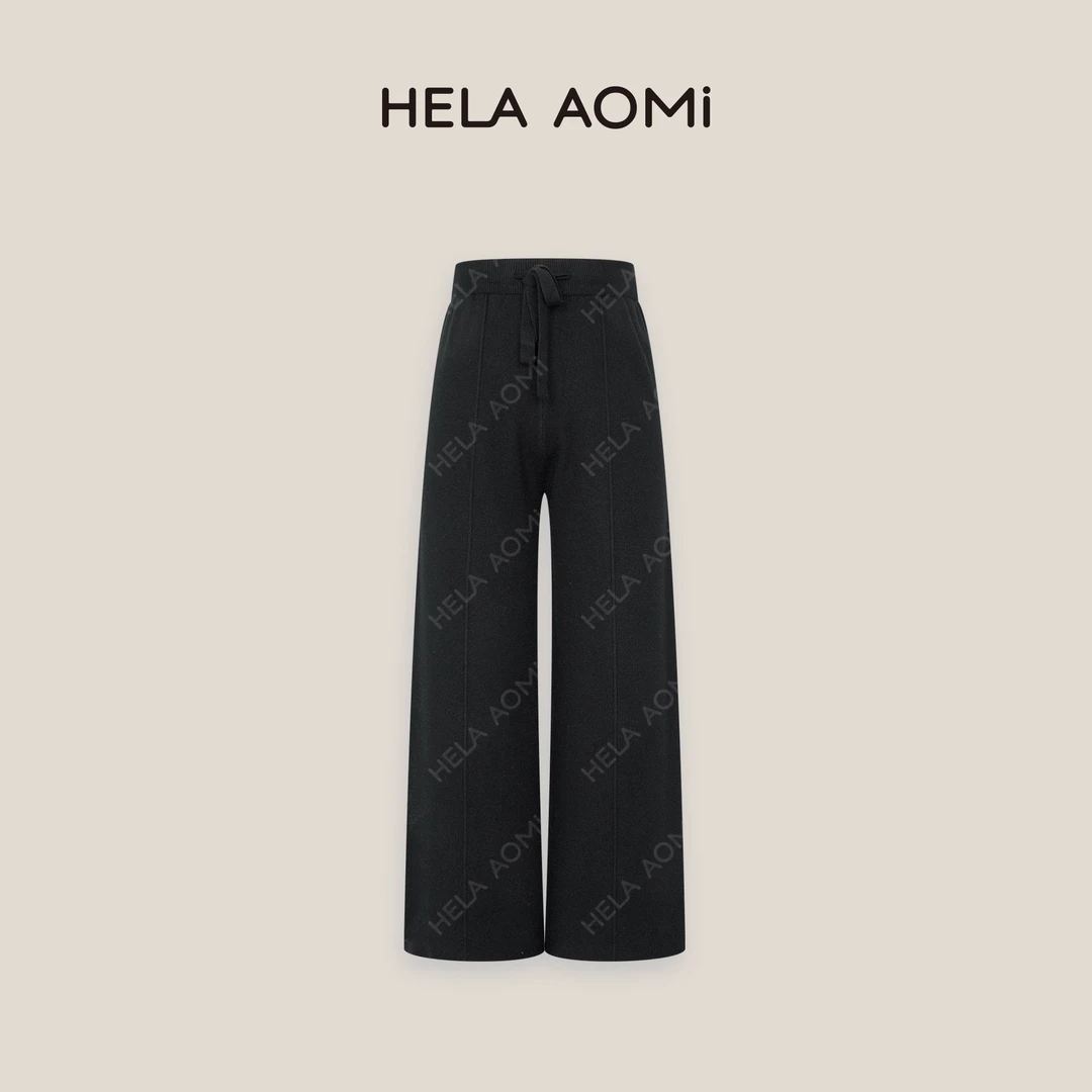 HELA AOMI “针织奶奶裤”百搭阔腿高腰垂感直筒休闲裤CY4DM61508