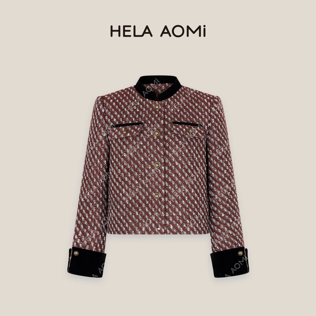 HELA AOMI“巴黎之旅”条纹香风短外套绵羊毛优雅上衣CY4CM03502