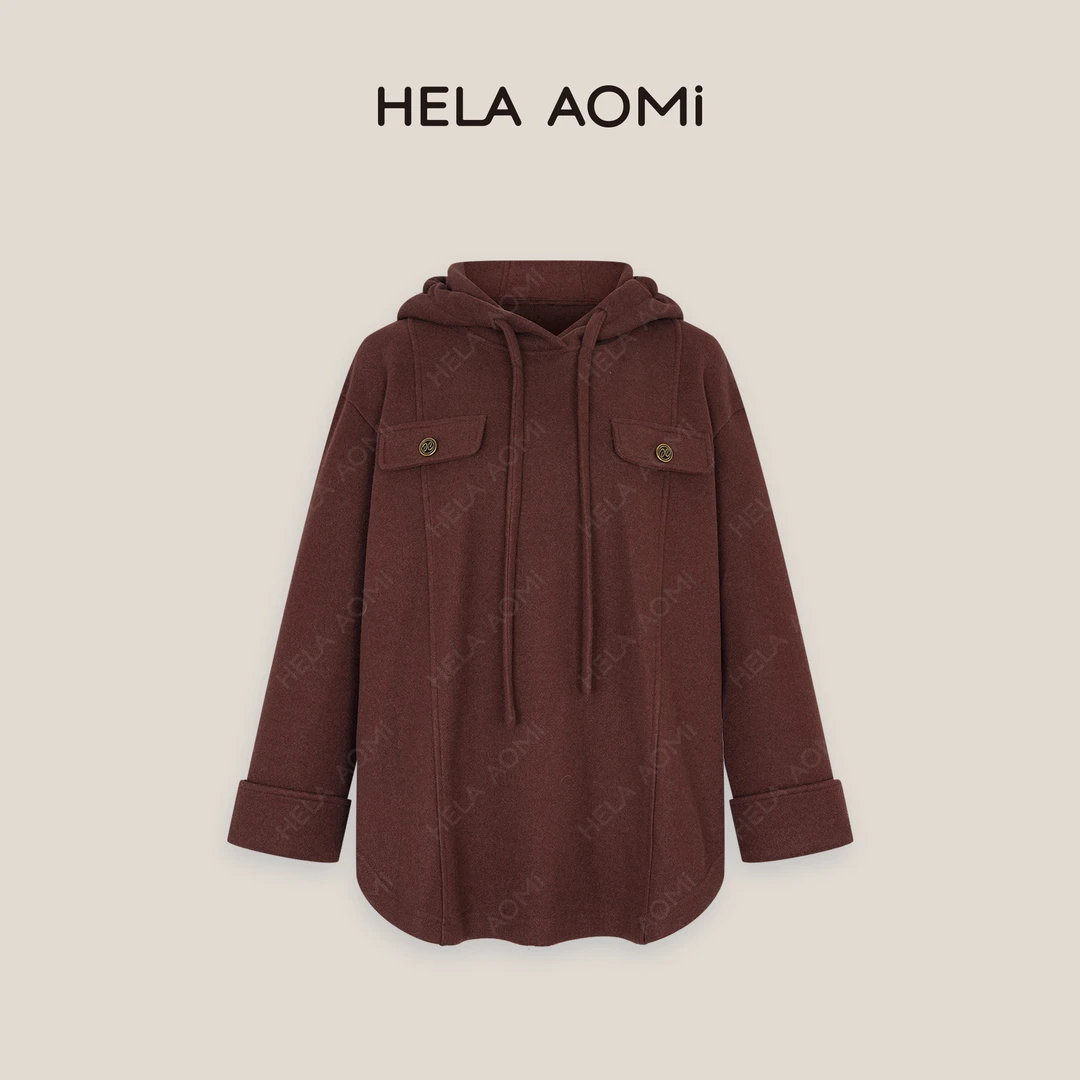 HELA AOMI “浆果红”慵懒风连帽卫衣宽松设计感长袖上衣CY4DX40022