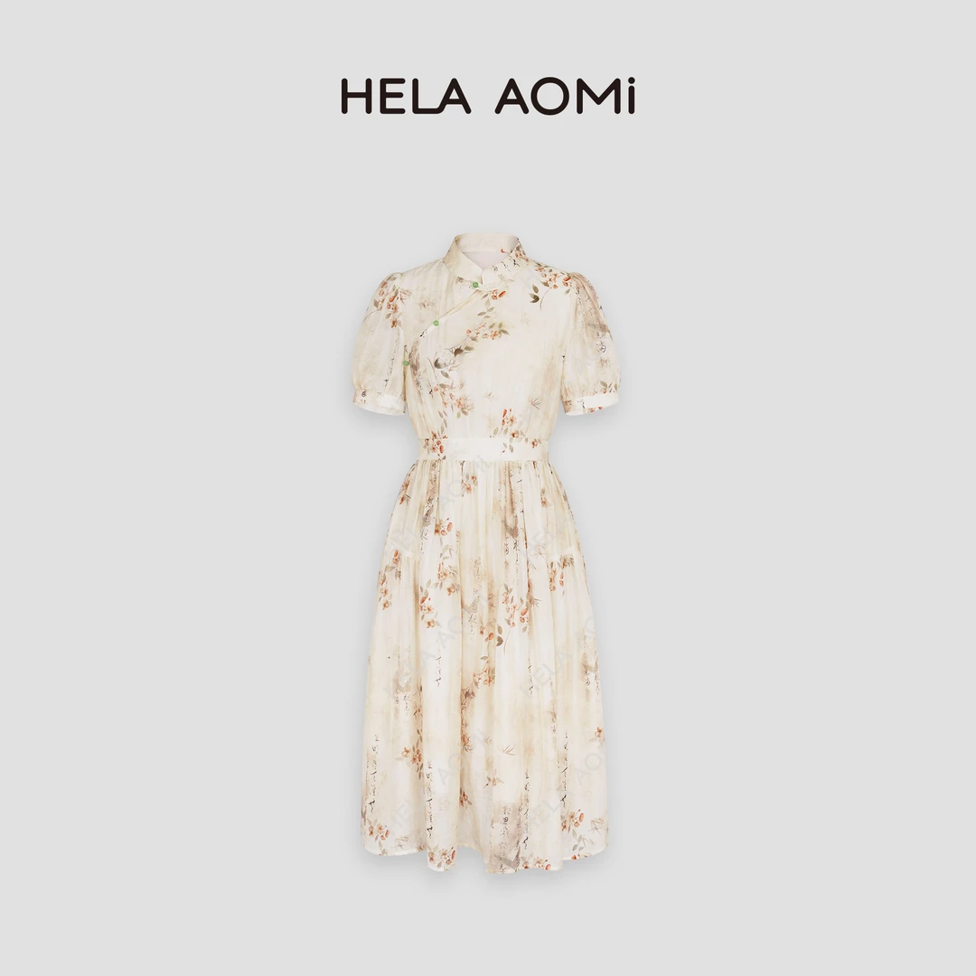 HELA AOMI“海棠花开” 夏季长款收腰碎花女装连衣裙CY4AX72019