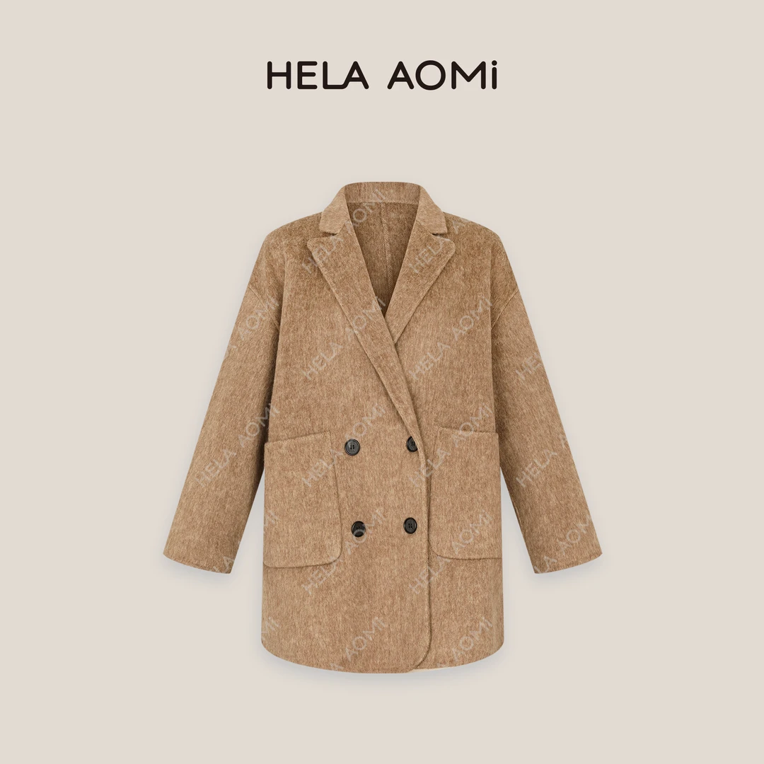HELA AOMI “南希芭乐”四粒扣双面大衣西装式毛呢外套CY4DX08055