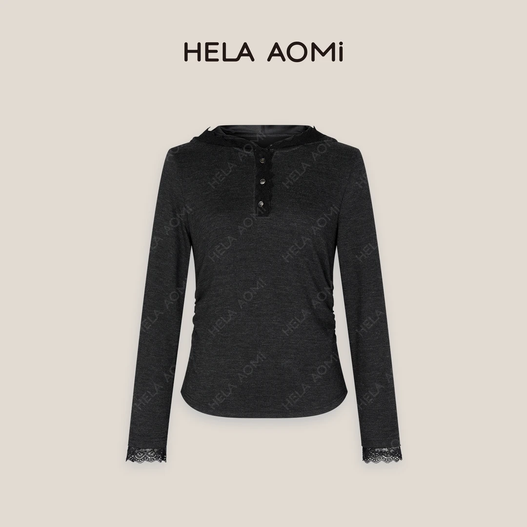 HELA AOMI “蕾丝连帽”时尚百搭蕾丝边连帽打底衫CY4CX39007