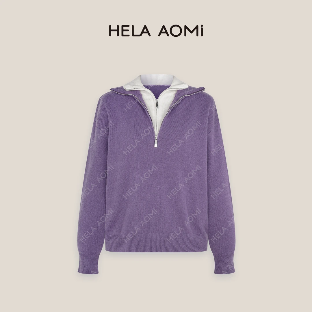 HELAAOMI “拉链假两件”慵懒风高级感假两件针织上衣CY4DC31459