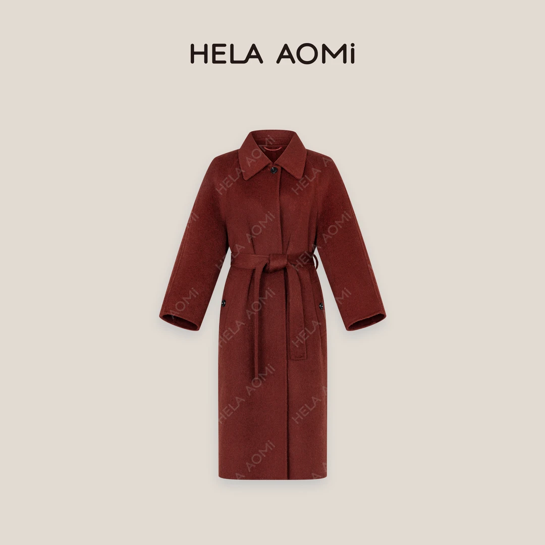 HELA AOMI“西西里红”宽松时尚羊毛大衣系带长袖上衣CY4CM08501