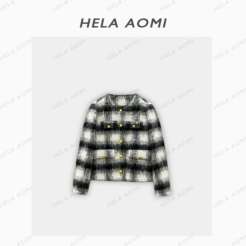 HELA AOMI升级版条纹尼短款大衣手工拉毛工艺CYCX08002