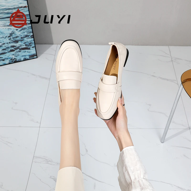 juyi/巨一全羊皮软底软面春季时尚休闲真皮鞋英伦风低跟乐福