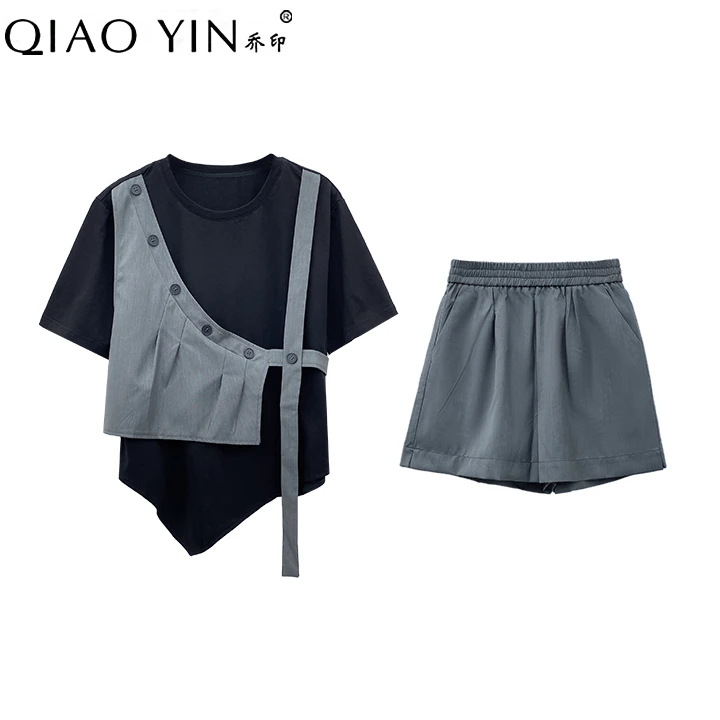 乔印【时装达人】2022新款韩时尚洋气宽松显瘦拼色两件套QY16218