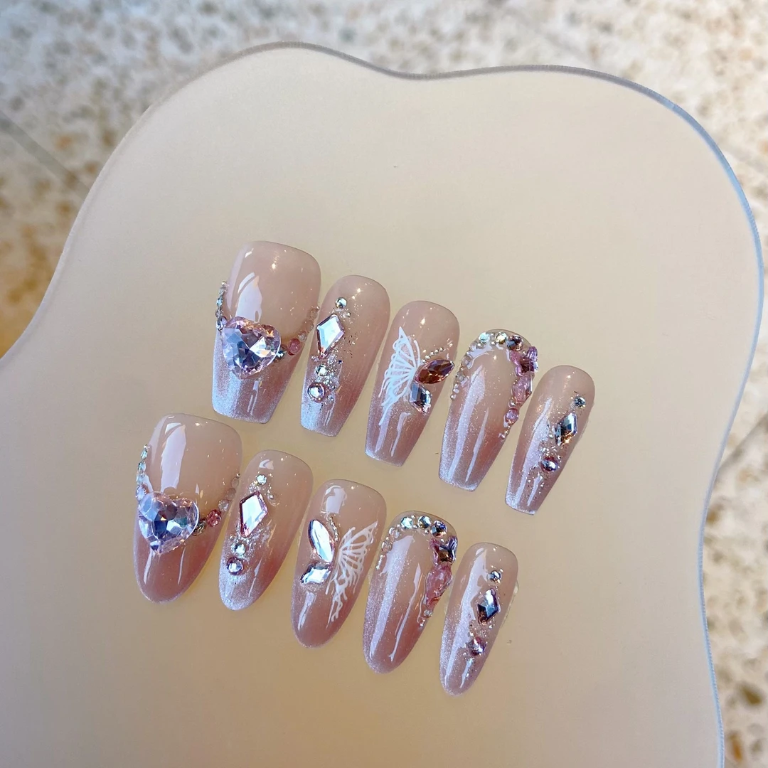 【爱神】纯手工穿戴甲春季百搭气质冰透高级美甲贴初春 极光钻美甲