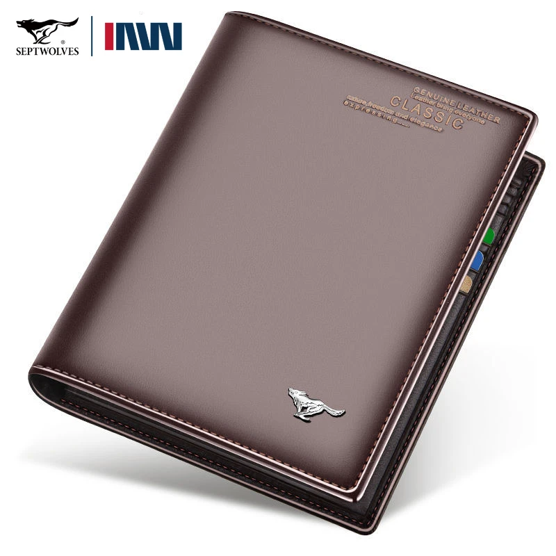 正品七匹狼钱包头层牛皮短款竖款男士真皮钱夹卡包驾驶证皮夹青年