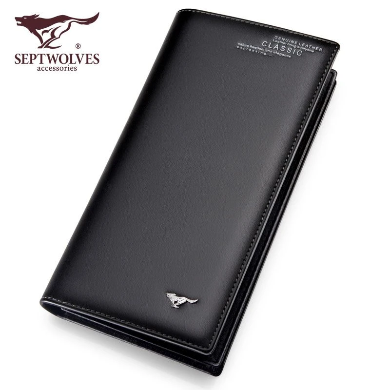 七匹狼男士拉链钱包男长款真皮男式钱夹新款头层软牛皮高档皮男款