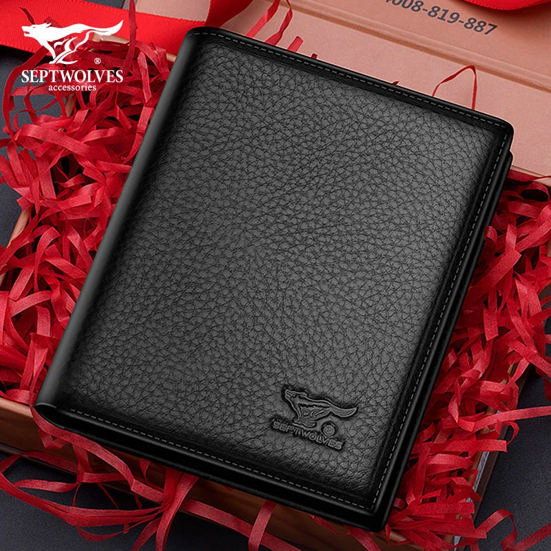 七匹狼真皮钱包男士短款多功能新款正品高档男款钱夹头层牛皮卡包
