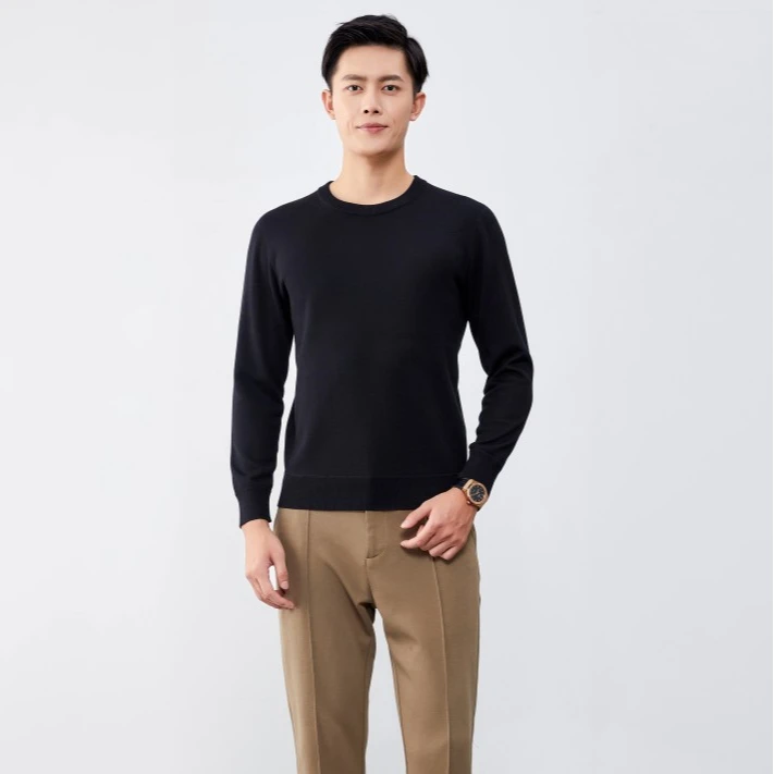 【COCO MARKIE】韩版冬季时尚百搭男士纯色套头圆领羊毛打底衫SF60