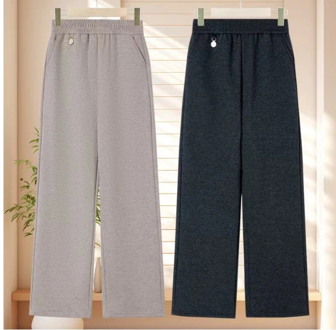 洋气妈妈裤子秋冬新款加绒厚外穿高腰休闲直筒裤宽松中老年人女装