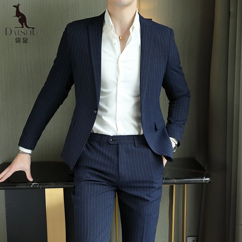 2024年高品质男士高端西服套装商务休闲条纹西装高档职业西装套装