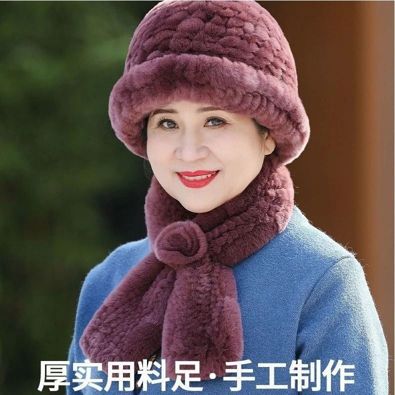 中老年人兔毛帽子女冬季奶奶妈妈礼帽加厚送老人防寒保暖皮草护耳