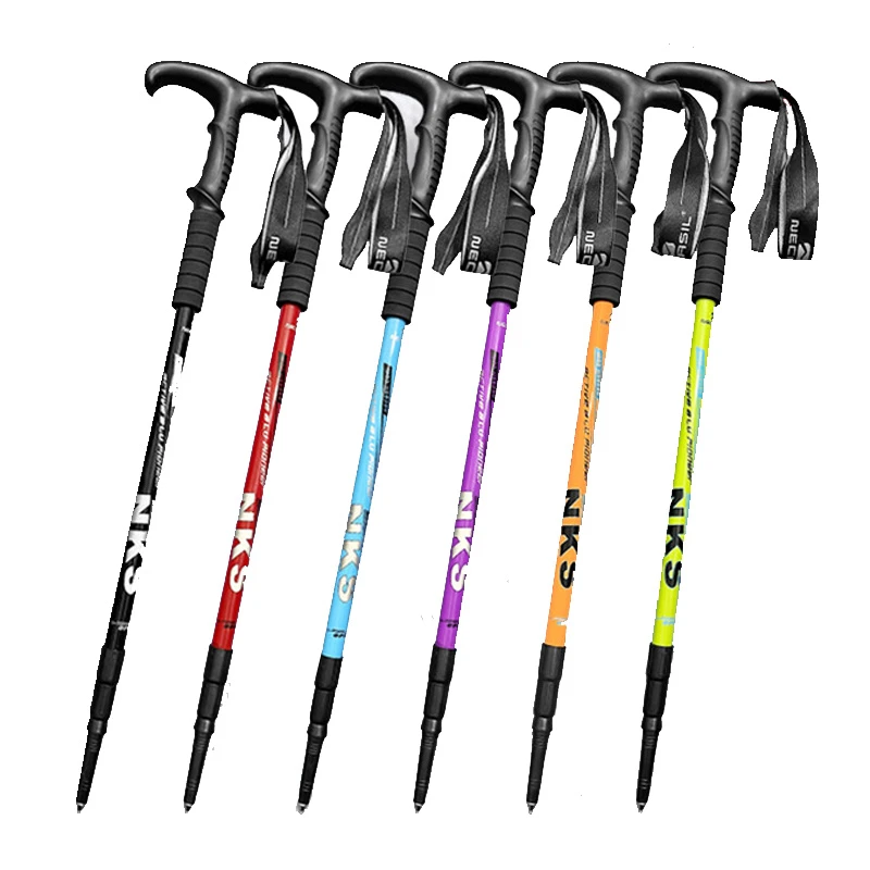 登山杖弯柄T型拐杖铝合金内锁超轻伸缩调节手杖助走轻量便携
