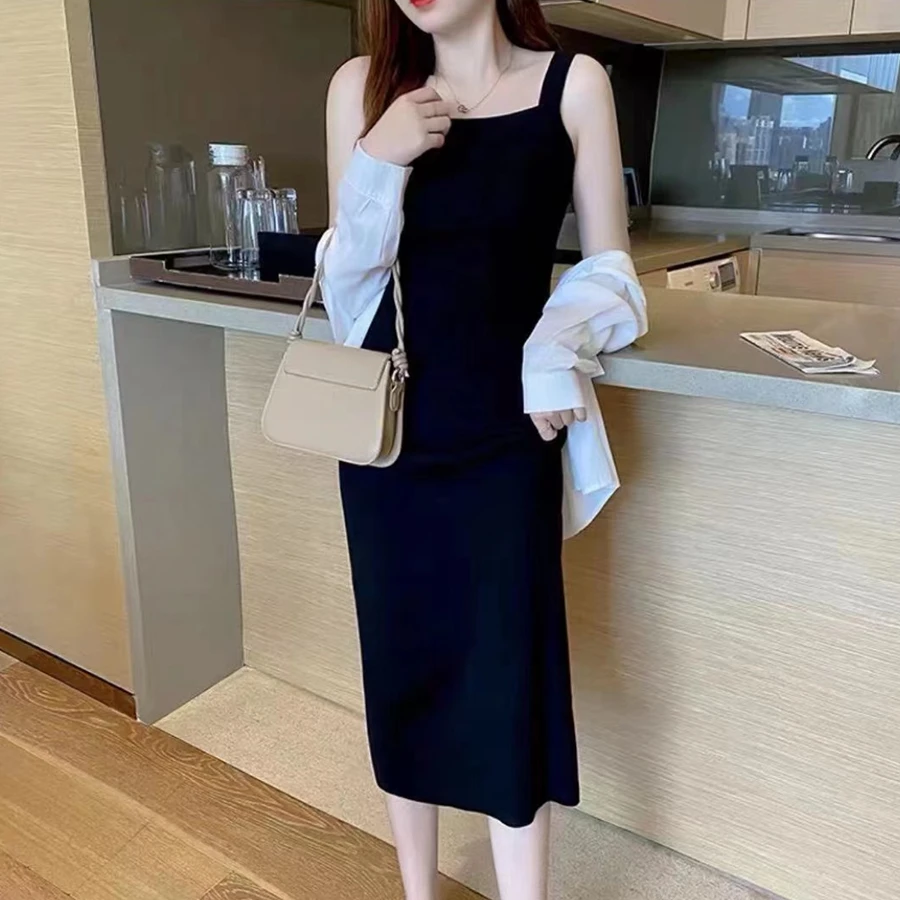 针织吊带连衣裙2025春夏新款女士无袖小黑裙内搭外穿显瘦打底毛衣