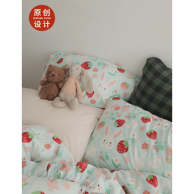 草莓奶糖兔 | 原创动物单件床品纯棉双层纱床单被套床笠枕套卧室