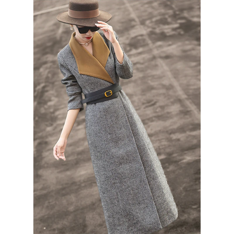 MEXCOCO/兰瑟儿秋冬季新款气质拼接系带显瘦连衣裙女M4WE8203