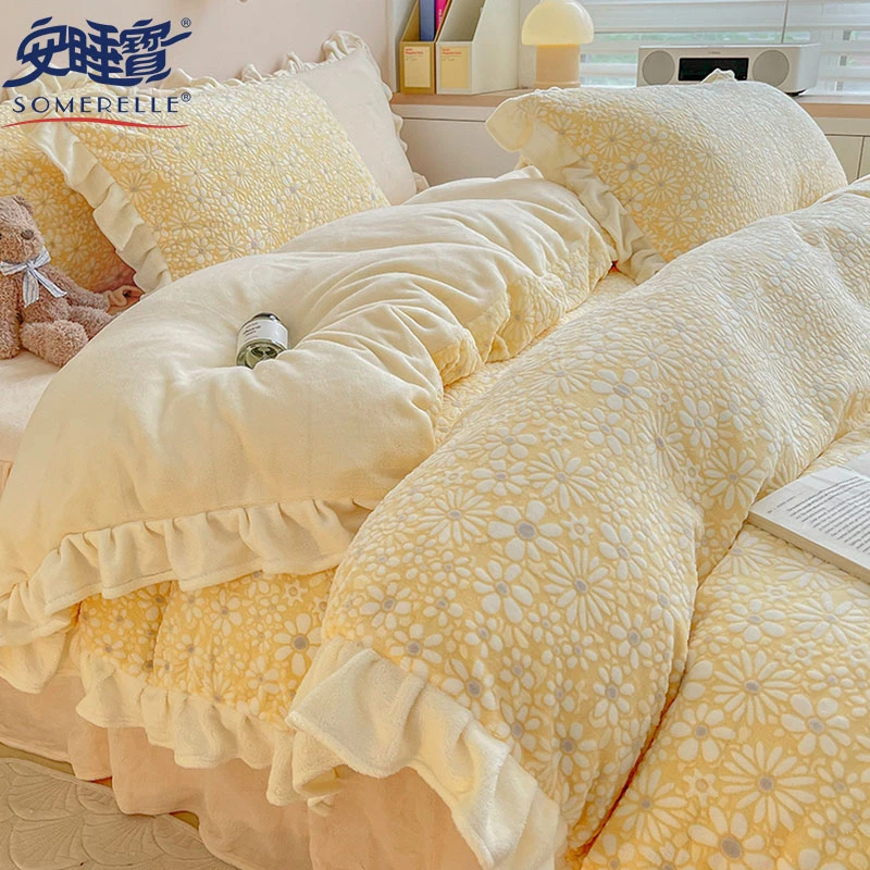 床上四件套加厚保暖被套床裙床单被套冬季牛奶绒加绒三件套家用
