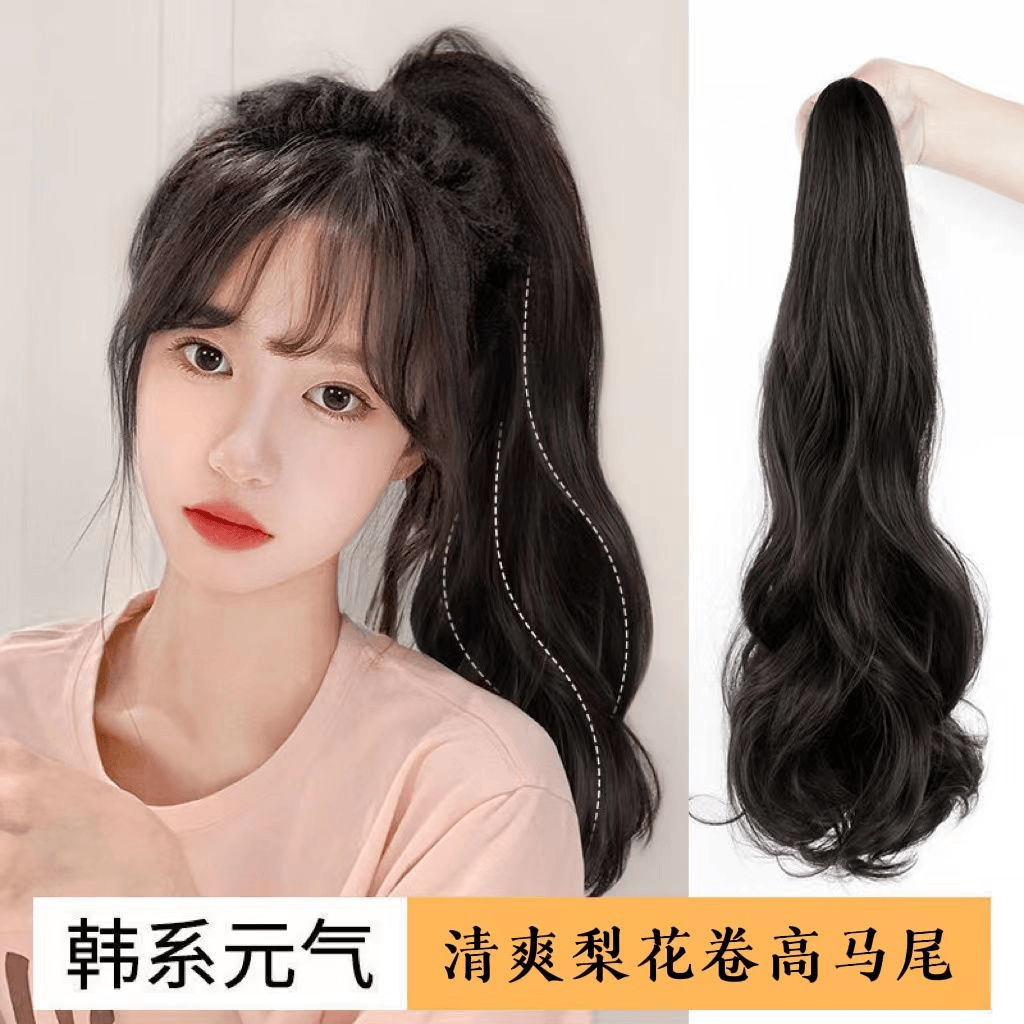 梨花卷网红短马尾蓬松自然绑带低马尾自然可扎长卷发大波浪高马尾