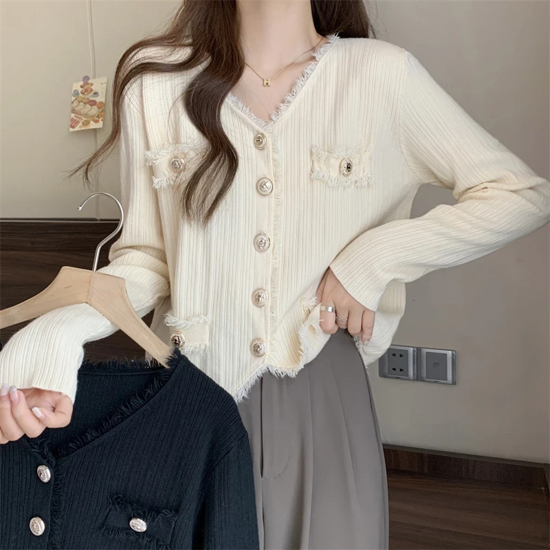 下架大码年秋冬新款小香风百搭针织显瘦短款外套493029#