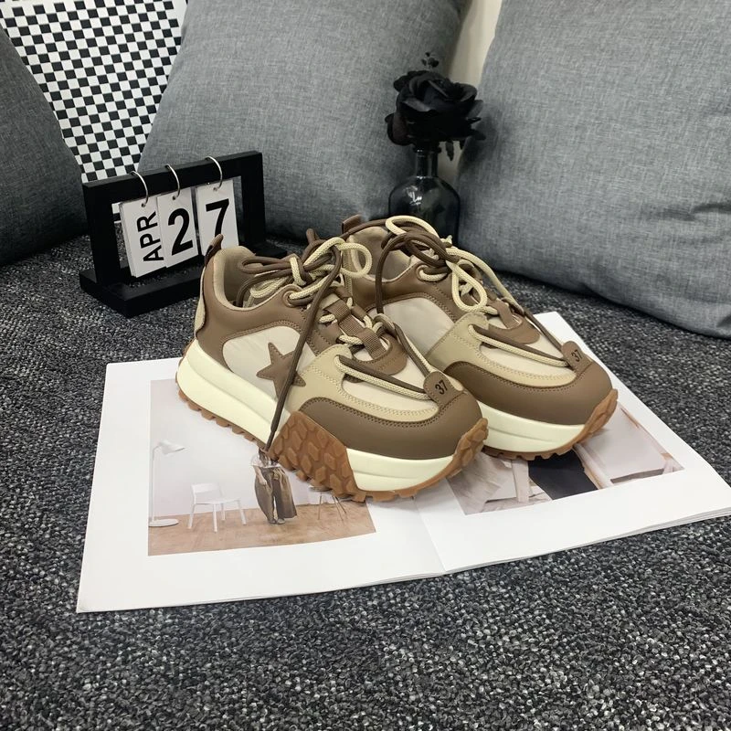 万达撤柜牌季新款低帮系带时尚潮鞋百搭防水厚底女鞋厚底休闲鞋 X