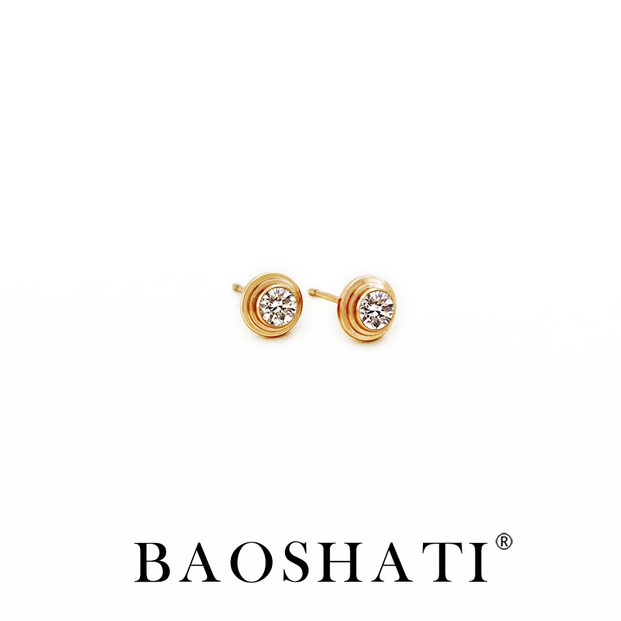 合金莫桑石耳饰 ED-5007飞碟耳钉金色精致镶嵌耳饰