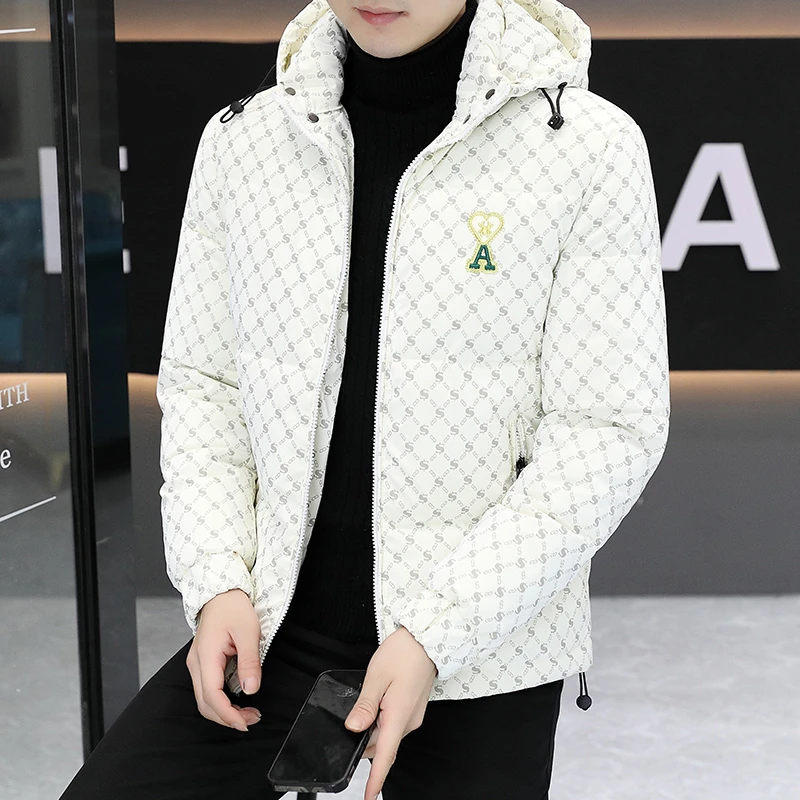 冬季男士棉衣外套2023新款欧货男款时尚连帽字母印花加厚青年冬装