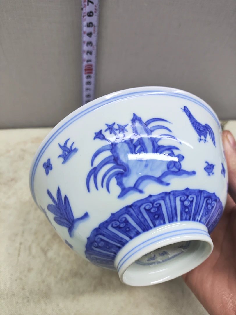 成斗鸡碗釉下青饭碗青花瓷陶瓷手工瓷碗平等青顺丰到付海捞收藏品
