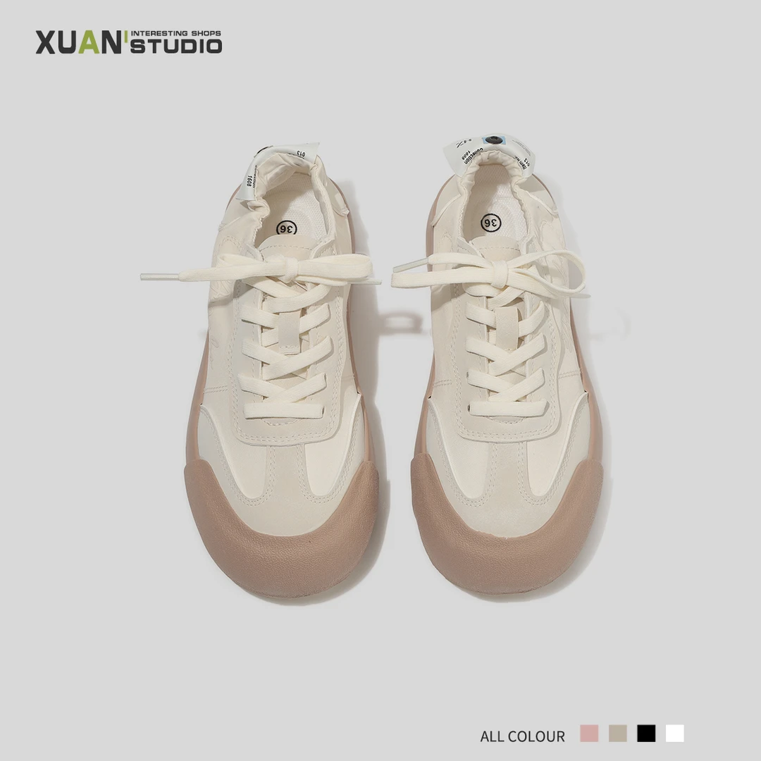 小白鞋休闲韩版小众ins2023夏季新款百搭系带低帮厚底透气板鞋女