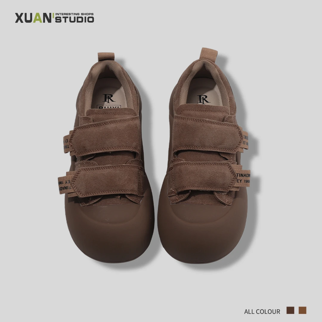 小众韩版2024秋季新款美拉德魔术贴泡芙鞋百搭街拍休闲板鞋