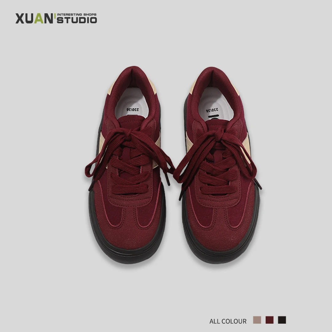 鞋子女款德训鞋2024秋冬新款厚底百搭复古女士休闲鞋小众红色板鞋