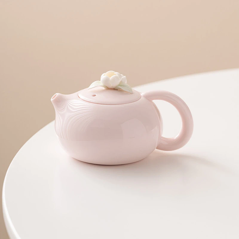 桃粉捏花茶壶茶杯手工品女士高端泡茶具陶瓷功夫茶具